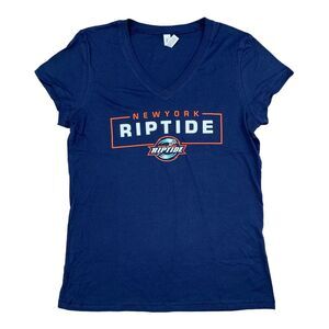 New York Riptide Lacrosse Womens 2XL V-Neck T-Shirt Navy Bella Canvas Tee NWT